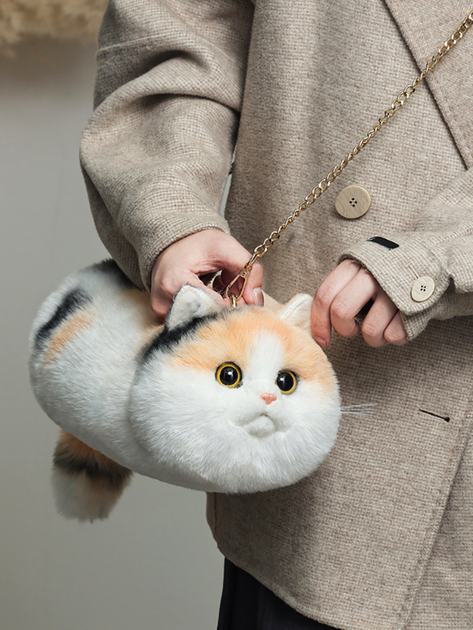 Плюшевая сумка котик в виде кота меховая сумочка с реалистичным котом 31×13×12 см - изображение 3
