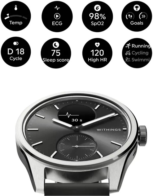 Smartwatch Withings ScanWatch 2 42mm Black (HWA10-model 4-All-Int) - obraz 4