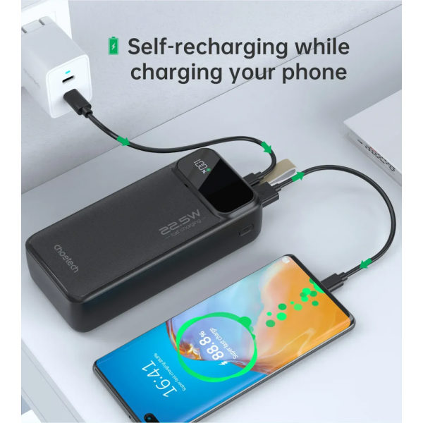 Універсальна мобільна батарея choetech pd22.5w Digital pb 40000mAh (b731) - зображення 7