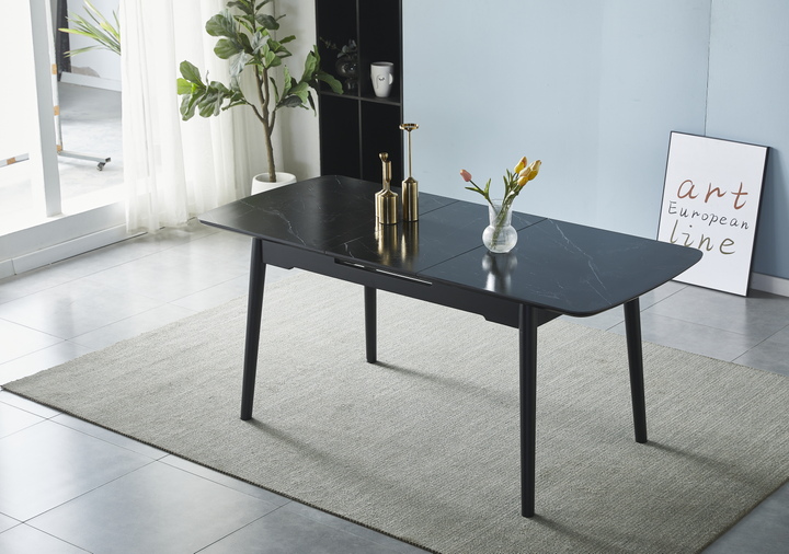 Стол обеденный раскладной BERLIN CERAMIC 140(180)*80 черный мат керамика/черный каркас Intarsio - Фото 2 Стол обеденный раскладной BERLIN CERAMIC 140(180)*80 черный мат керамика/черный каркас Intarsio - изображение 2
