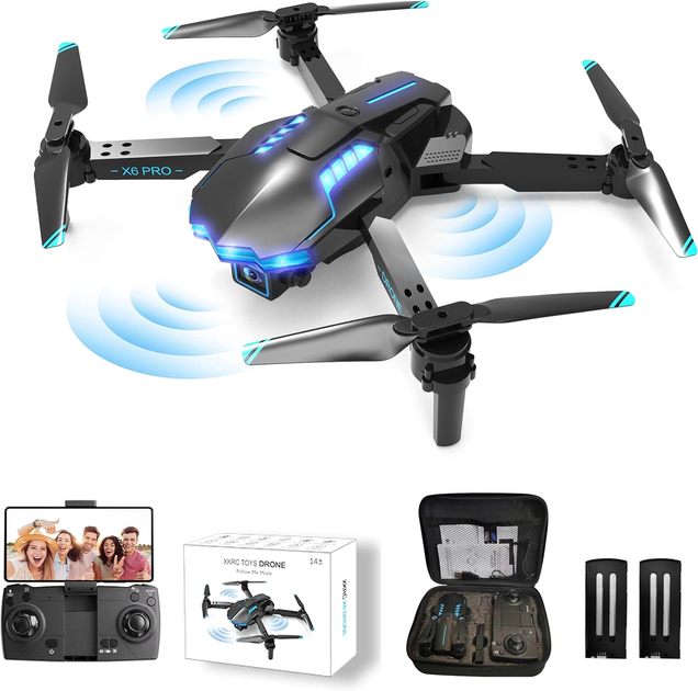 Дитячий Квадрокоптер X6 дрон з камерою 4K HD FPV + 30 хв ( 1+1 акумулятор + запасні лопаті батарейки) - Фото 2 Дитячий Квадрокоптер X6 дрон з камерою 4K HD FPV + 30 хв ( 1+1 акумулятор + запасні лопаті батарейки) - зображення 2