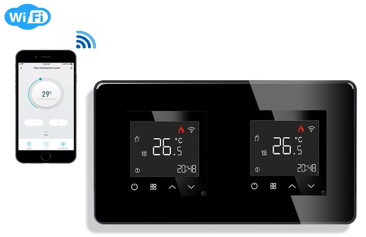 Двухзонный WiFi регулятор теплого пола 1DAL Черный, Закаленное стекло (G157D-TRX2.WF.BL) - изображение 2