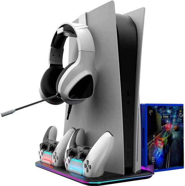 Підставка для PS5 Canyon CS-51 RGB Slim/DE з охолодженням і зарядкою для геймпадів Black (CND-CSPS5B-1) - зображення 5