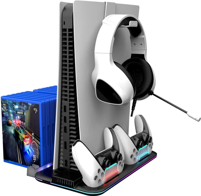 Підставка для PS5 Canyon CS-51 RGB Slim/DE з охолодженням і зарядкою для геймпадів Black (CND-CSPS5B-1) - зображення 6