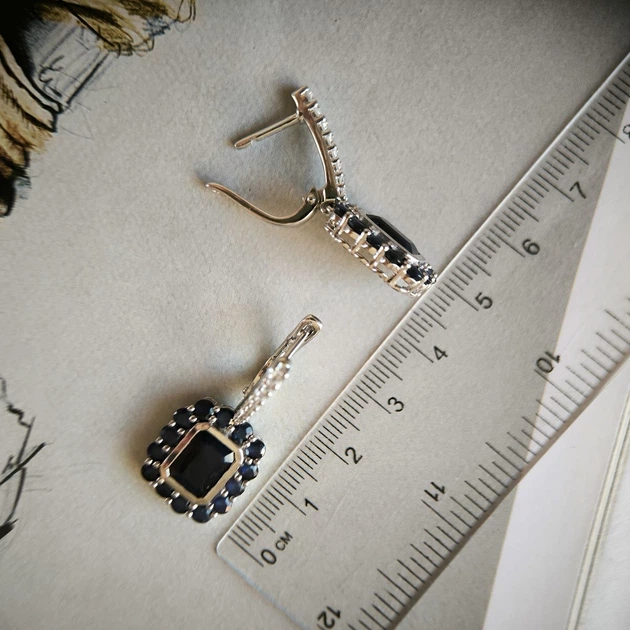 Серебряные серьги с натуральным сапфиром 10.745ct, фианитами (2180296) - изображение 5