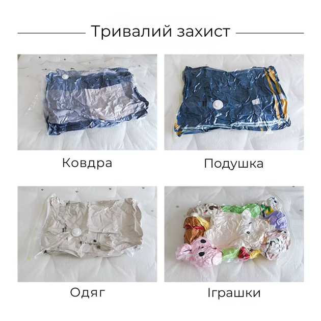 Вакуумные пакеты для одежды вещей багажа, мешки вакуумные для хранения с ручным насосом прозрачные, набор 8 шт 40×60 см - 2 шт 50×70 см - 2 шт 60×80 см - 2 шт 80×100 см - 2 шт - изображение 3