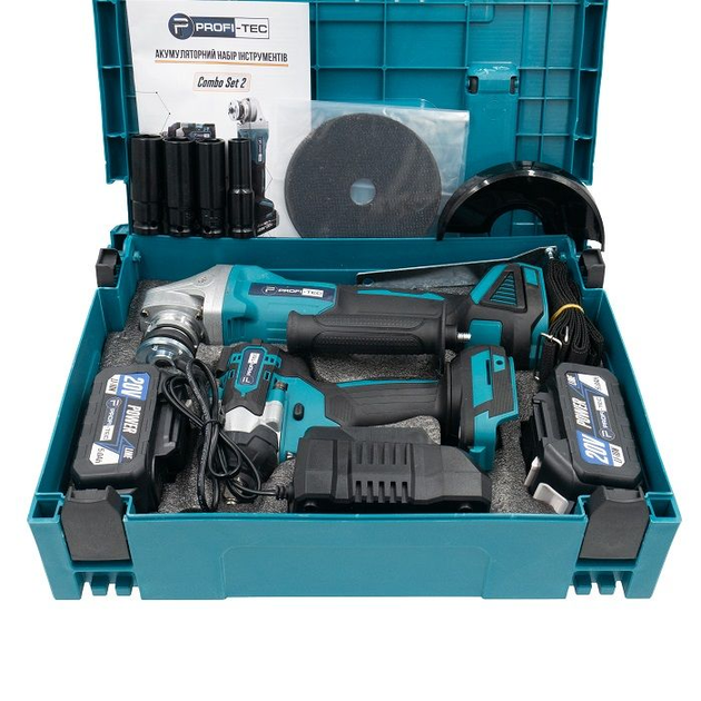 Набор аккумуляторных инструментов PROFI-TEC Combo Set 2 POWERLine DGA20BL+DTW500BL: с АКБ 2шт-20V 5.0Ач+ЗУ - изображение 8