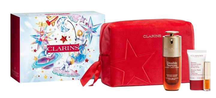 Набір по догляду за обличчям Clarins Double Serum Сироватка для обличчя 50 мл + Бальзам 15 мл + Олія для губ 1.4 мл + Косметичка (3666057297441) - зображення 1