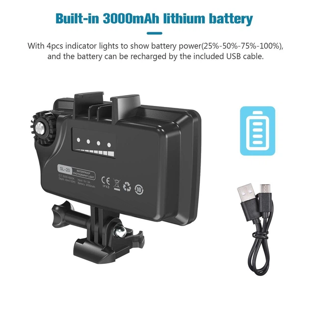 Лампа LED свет c RGB водонепроницаемая Andoer SL-20 LED подсветка для экшн-камер Xiaomi YI SJCam GoPRO - Фото 3 Лампа LED свет c RGB водонепроницаемая Andoer SL-20 LED подсветка для экшн-камер Xiaomi YI SJCam GoPRO - изображение 3