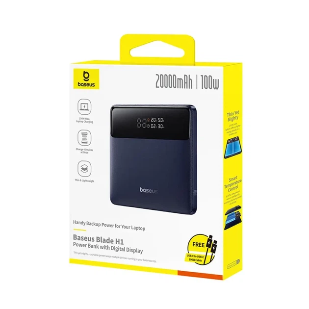 Павербанк для ноутбука Baseus 100W 20000 mAh + кабель Type-C 100w швидка зарядка Black - зображення 2