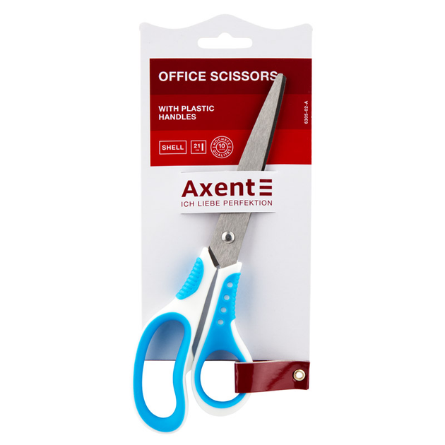 Ножиці Axent Shell 6305-02-A, 21 см, з прогумованими ручками, біло-блакитні 4250266249002 - Фото 1 Ножиці Axent Shell 6305-02-A, 21 см, з прогумованими ручками, біло-блакитні 4250266249002 - зображення 1