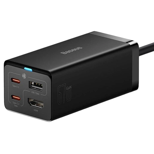 Сетевой зарядний пристрій Baseus GaN5 Pro Desktop Fast Charger 1U+2C+HDMI 67W з 1.5m Power cord EU Black (CCGP110201) - зображення 3