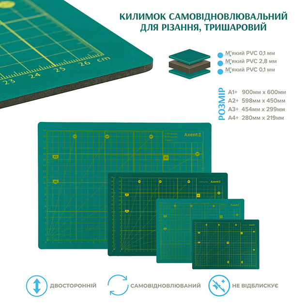 Килимок самовідновлювальний для різання Axent 7900-A, А1, тришаровий 4251458782048 - зображення 2