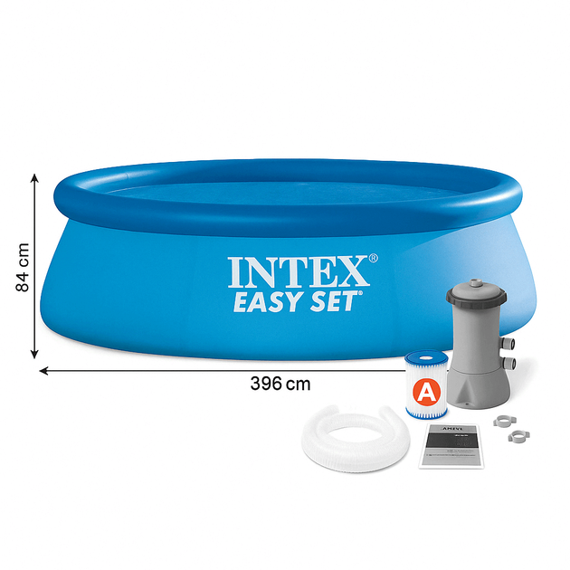 Intex Easy Set бассейн 396×84 см с фильтром 28142 — надувной круглый, объём 7290 л, для семьи и дачи - изображение 3