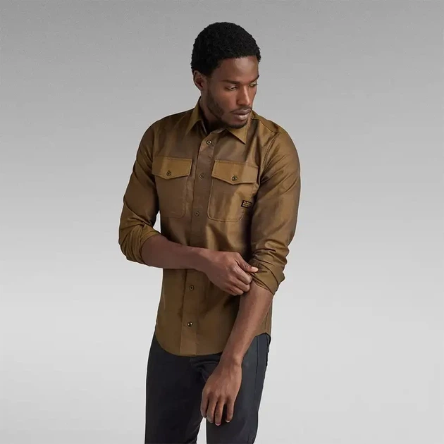 Сорочка чоловіча з довгим рукавом G-Star Marine Slim Shirt XL Хакі - Фото 4 Сорочка чоловіча з довгим рукавом G-Star Marine Slim Shirt XL Хакі - зображення 4