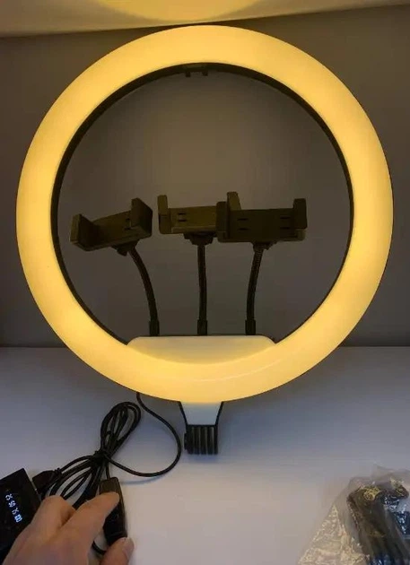 Лампа кольцевая для фото и видео Ring Fill Light QX-360 36 см LED с тремя держателями для смартфона черная - изображение 4