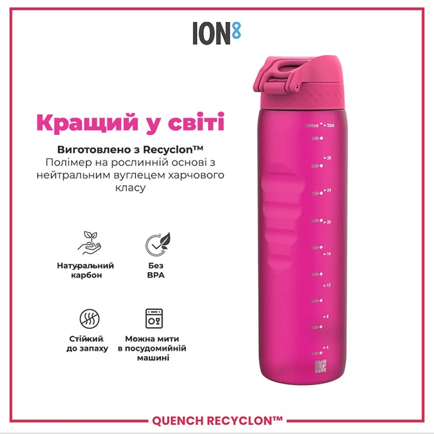 Пляшка для води ION8 1000 мл. (ЕКО пляшка) BPA Free, Pink - зображення 6