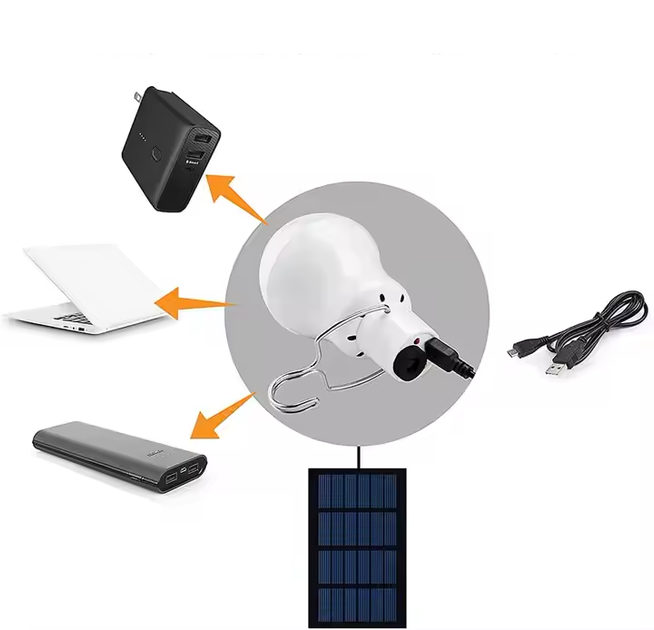 Автономна LED-лампа-світильник із акумулятором, сонячною панеллю та USB-кабелем - зображення 2