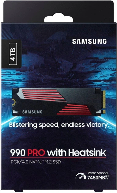 SSD накопитель Samsung 990 Pro 4TB with Heatsink (MZ-V9P4T0CW), M.2 PCIe 4.0 x4 V-NAND, (up to 7450/6900 MB/s), 176 слойная 3D NAND, 2400 TBW, c радиатором! Совместим с Playstation 5 - изображение 2