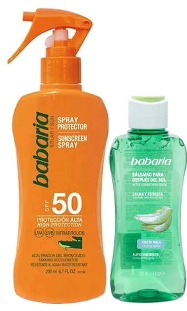 Zestaw kosmetyków przeciwsłonecznych Babaria Spray Spf 50 200 ml + Balsam po opalaniu Aloe 100 ml (8410412607414) - obraz 1