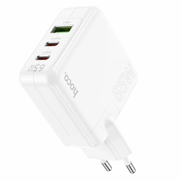 Зарядний пристрій Hoco C115A Header PD65W QC (2C1A) GAN White - изображение 6