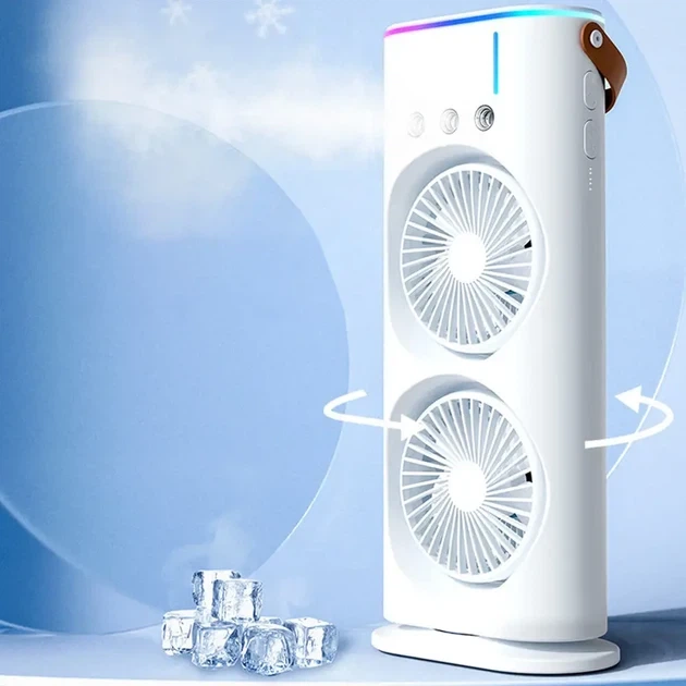 Міні-кондиціонер RIAS Air Cooler Fan дворівневий з зволожувачем повітря та підсвічуванням 280ml 12W USB White - зображення 3