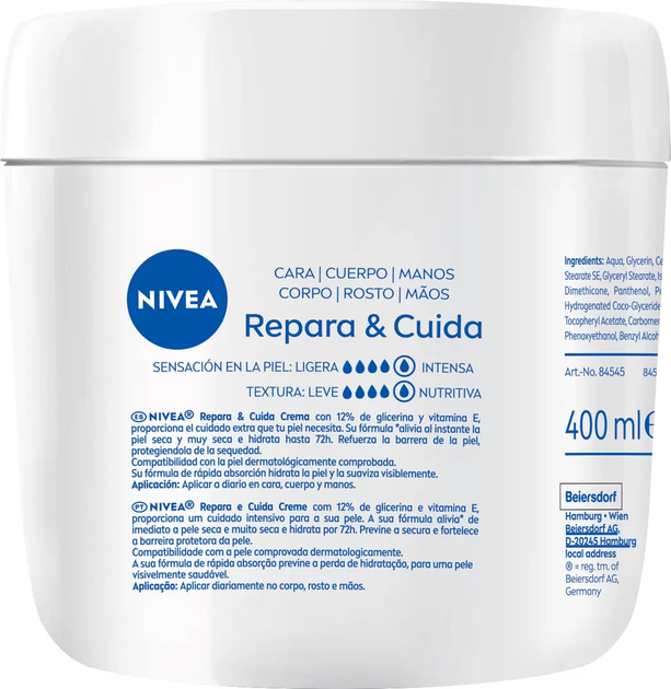 Крем для тіла Nivea Repair & Care зволожуючий з гліцерином та вітаміном E 400 мл (4006000127408) - зображення 2