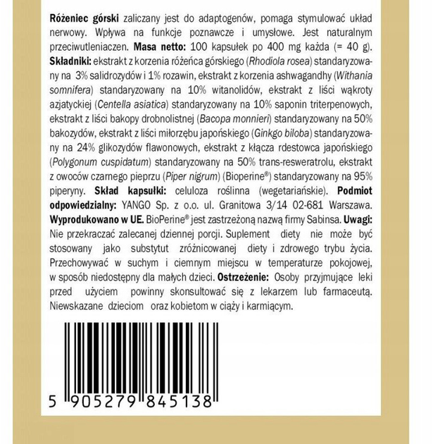 Дієтична добавка Yango Rosacea Premium 100 капсул (5907483417774) - зображення 3