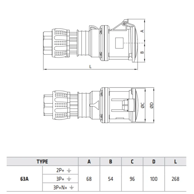 Силова розетка 2P+E 63А 230В переносна IP44 синя [GW63016H] IEC 309 HP GEWISS - зображення 2
