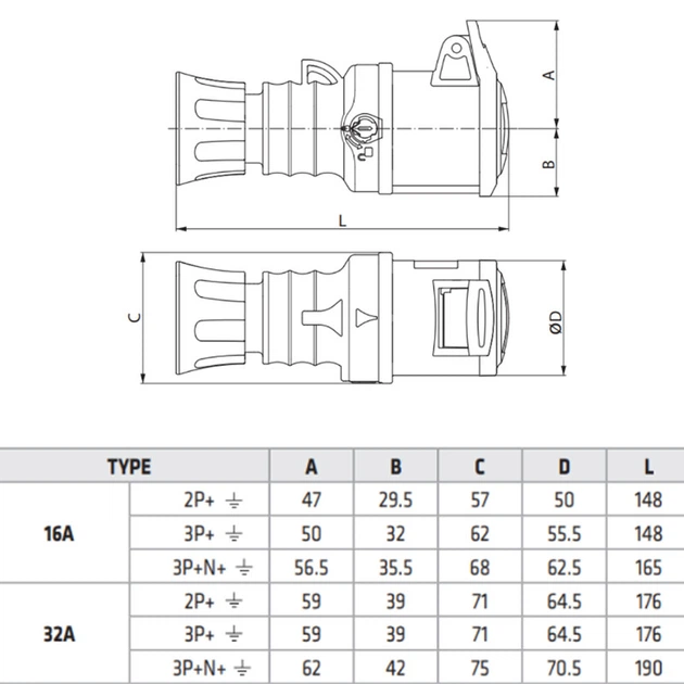 Силова розетка 2P+E 16А 230В переносна IP44 синя [GW62004H] IEC 309 HP GEWISS - зображення 2