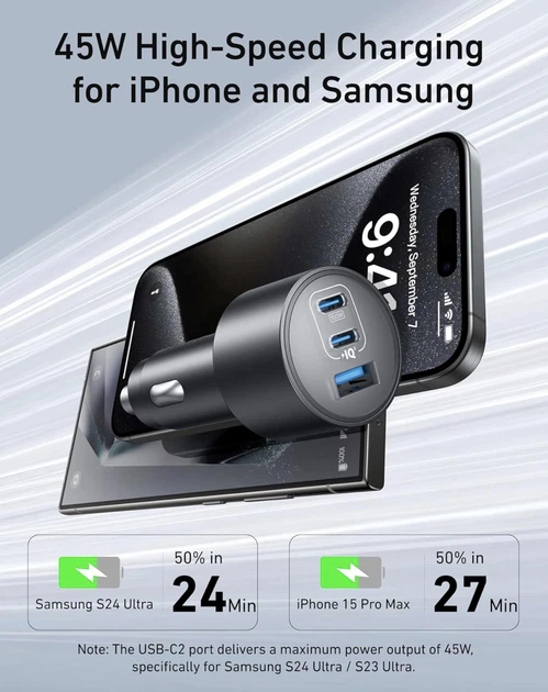 Автомобільний зарядний пристрій Anker USB-C Fast Car 3-Port Charger 167.5W з кабелем Type-C в комплекті - Фото 4 Автомобільний зарядний пристрій Anker USB-C Fast Car 3-Port Charger 167.5W з кабелем Type-C в комплекті - зображення 4