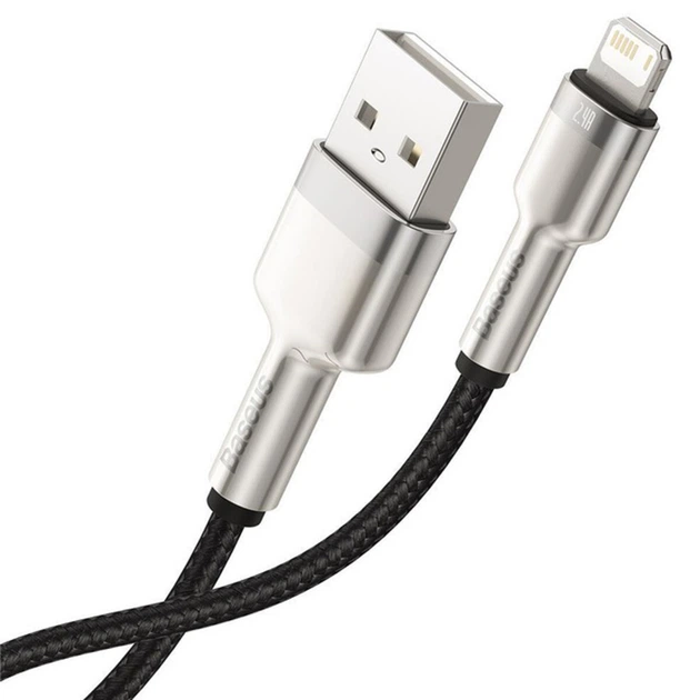 Кабель Baseus Cafule Series Metal Data Cable USB to Lightning 2.4A 0.25m Black (CALJK-01) - Фото 3 Кабель Baseus Cafule Series Metal Data Cable USB to Lightning 2.4A 0.25m Black (CALJK-01) - зображення 3