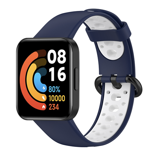 Ремешок для часов Redmi Watch 2 Lite / Xiaomi Mi Watch 2 силиконовый перфорированный Синий Белый - изображение 6
