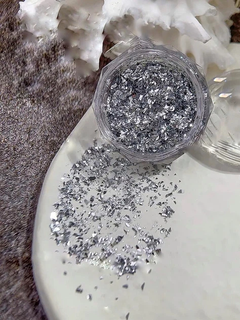 Втирка (хлопья Юки) для дизайна ногтей (серебряные) T101 - изображение 4