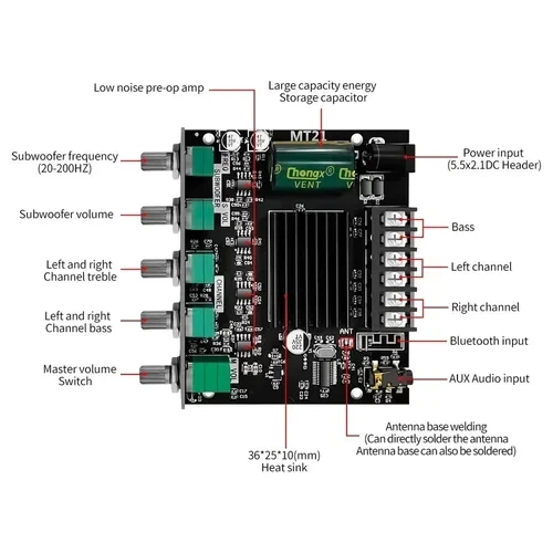 Усилитель звука 2.1 ZK-MT21 (Bluetooth v5.0, AUX, 2х50Вт + 100Вт сабвуфер) - Фото 5 Усилитель звука 2.1 ZK-MT21 (Bluetooth v5.0, AUX, 2х50Вт + 100Вт сабвуфер) - изображение 5