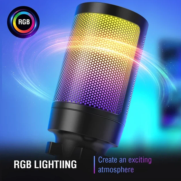Мікрофон конденсаторний FIFINE AMPLIGAME A6V USB з RGB-підсвіткою Чорний/Black - Фото 3 Мікрофон конденсаторний FIFINE AMPLIGAME A6V USB з RGB-підсвіткою Чорний/Black - зображення 3