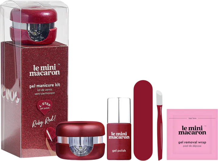 Набір для манікюру Le Mini Macaron Світлодіодна лампа з USB-кабелем + Гель-лак Ruby Red 8.5 мл + Пушер для кутикули + Міні-пилка для нігтів + 10 упаковок для зняття гель-лаку (3760297542955) - зображення 3