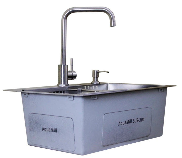 Мойка из нержавеющей стали AQUAMILL 5843 + смеситель + дозатор + коландер - изображение 9
