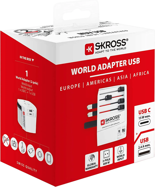 Мережевий зарядний пристрій Skross World Travel Adapter MUV USB A+C White (1302962) - зображення 5
