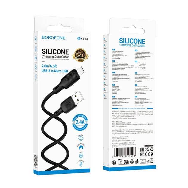 Кабель BOROFONE BX113 Lenny silicone charging data cable Micro(L=2M) Black (6941991115493) - Фото 2 Кабель BOROFONE BX113 Lenny silicone charging data cable Micro(L=2M) Black (6941991115493) - зображення 2