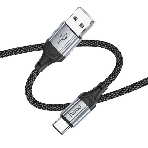 Кабель USB/Type-C 1 м Hoco X102 3 А чорний зі сріблястим - Фото 4 Кабель USB/Type-C 1 м Hoco X102 3 А чорний зі сріблястим - изображение 4