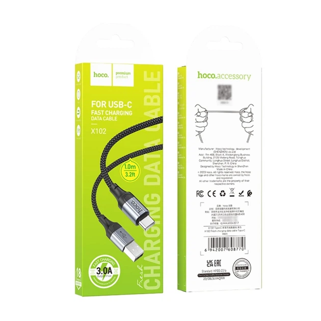 Кабель USB/Type-C 1 м Hoco X102 3 А чорний зі сріблястим - Фото 5 Кабель USB/Type-C 1 м Hoco X102 3 А чорний зі сріблястим - изображение 5