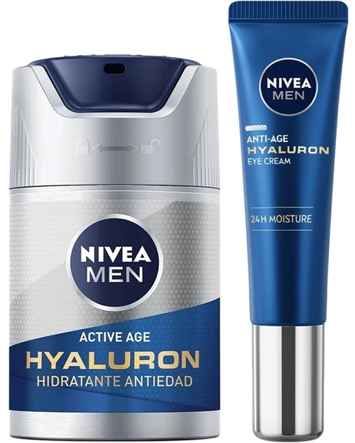 Zestaw do pielęgnacji twarzy dla mężczyzn Nivea Men Hylaluron Krem do twarzy 50 ml + Krem pod oczy 15 ml + Torebka kosmetyczna (8412300052580) - obraz 2