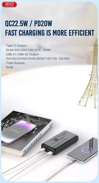 Внешний аккумулятор (Power Bank) XO PR187 (QC22.5W + PD20W) 10000 mAh Black (40172) - изображение 4
