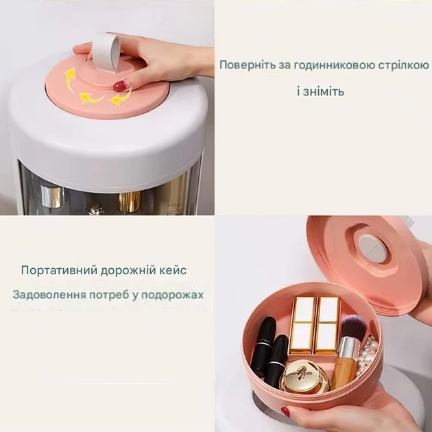 Настольный бокс органайзер-подставка для косметики на 4 секции с портативным дорожным кейсом - изображение 6