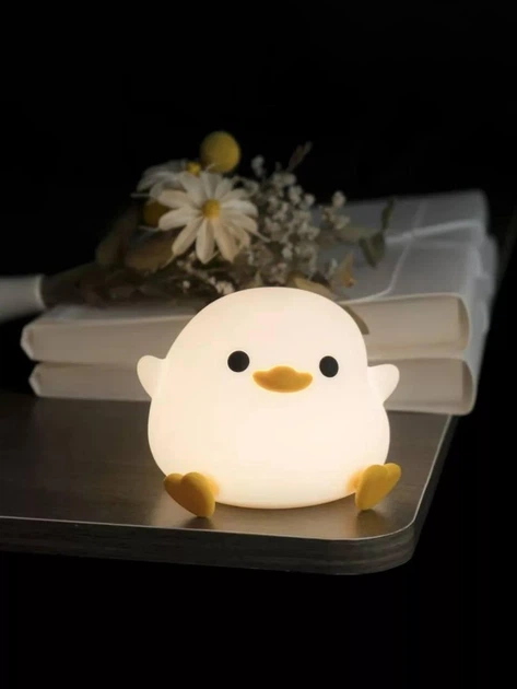 Ночник детский DS-DUCK-01 в форме мультяшной утки силиконовый мягкий сенсорный с аккумулятором Белый (0003) - изображение 7