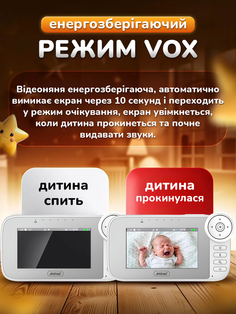 Видеоняня беспроводная радионяня с двусторонней связью Andowl Q-A009X1 видеонаблюдение в детскую с портативным дисплеем 4.5 дюйма радио няня с ночным видением колыбельными и экраном радионяни видеоняни беспроводные видео няни - изображение 5