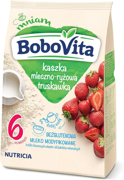 Каша Bobovita молочна рисова з полуницею від 6 місяців, 230 г - зображення 1