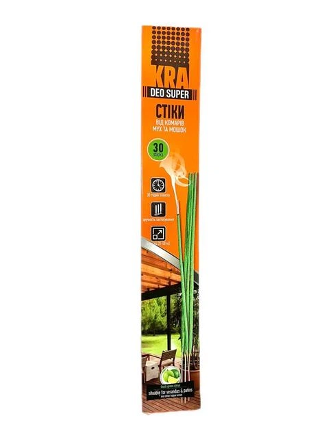 Стіки від комарів димові KRA Deo Super 30шт в упаковці - Фото 1 Стіки від комарів димові KRA Deo Super 30шт в упаковці - зображення 1