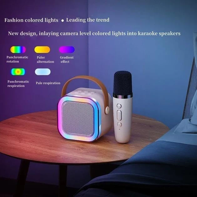 Портативная колонка Bluetooth с микрофонами и подсветкой / Мини караоке-колонка - изображение 11